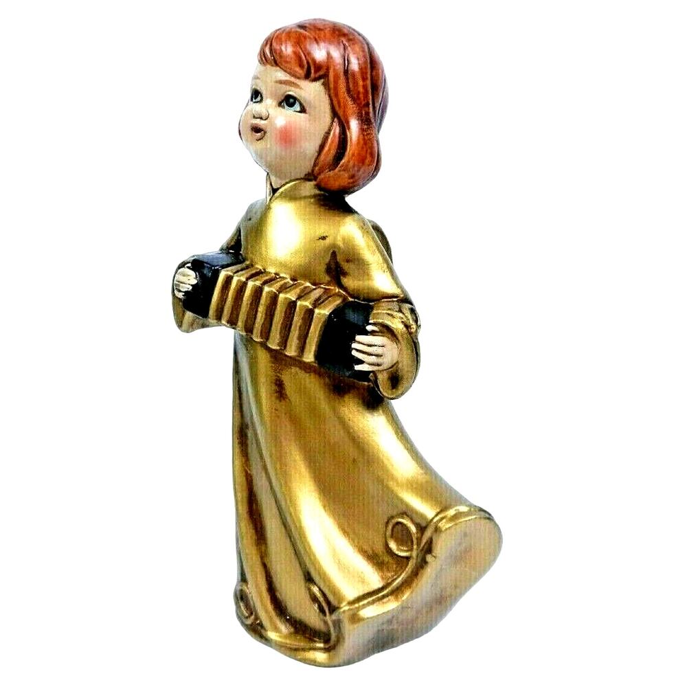 Vintage Japan Norcrest Angel Figure Playing Accordion F-176 Original Sticker 8"